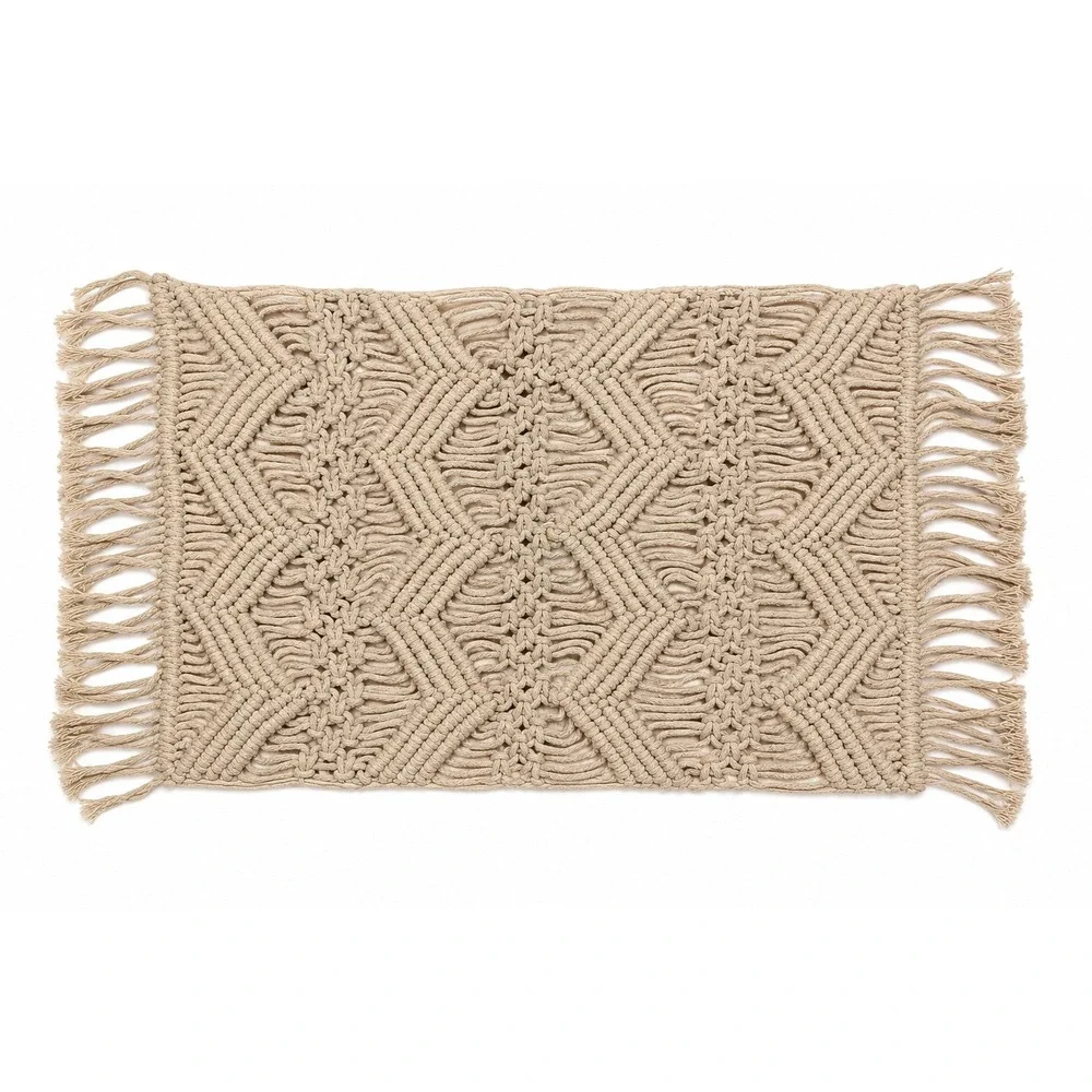 Lush Decor 13x20 Pillow Cover Macrame Boho Tan Cotton Fringe Chevron Decorative